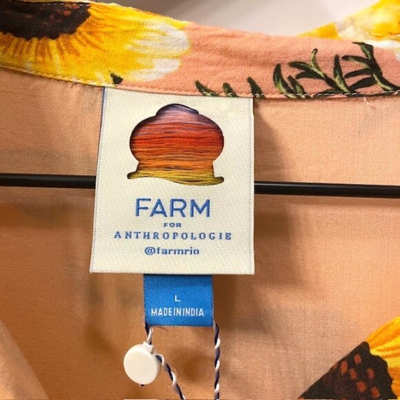 NWT Farm Rio Anthropologie Long Sleeve Button Front Mini Sunflower Dress Large - Picture 12 of 16